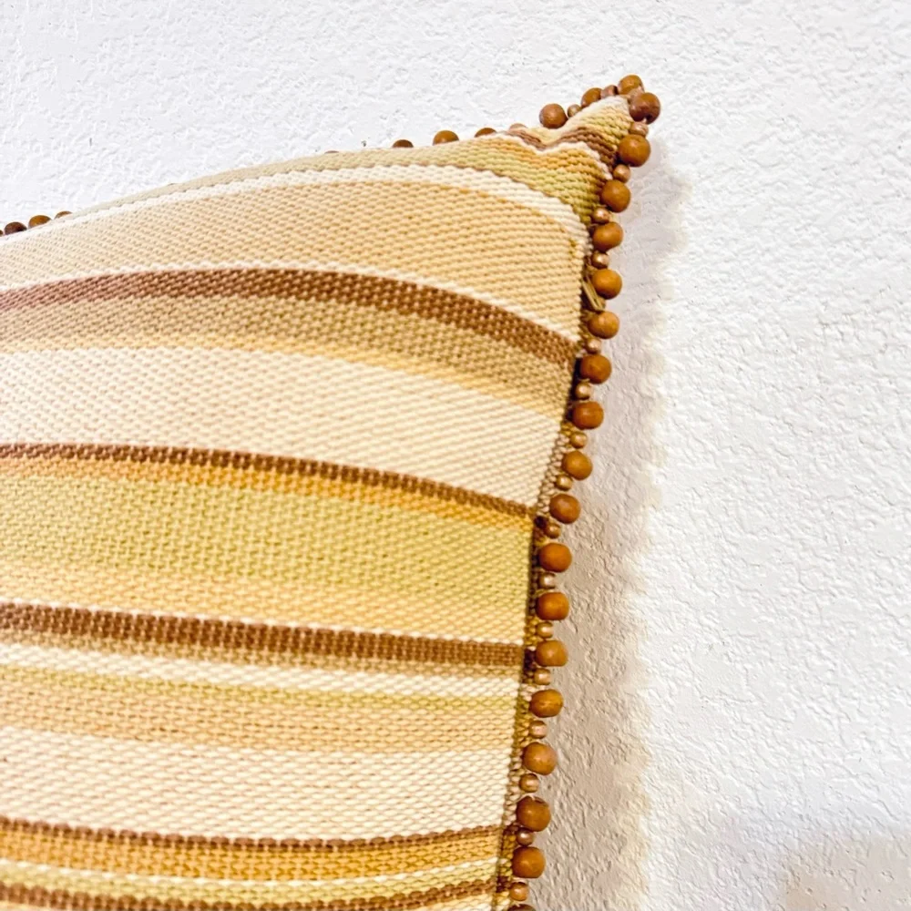 Crate&Barrel Neutral Stripe Beaded Accent Pillow Cover